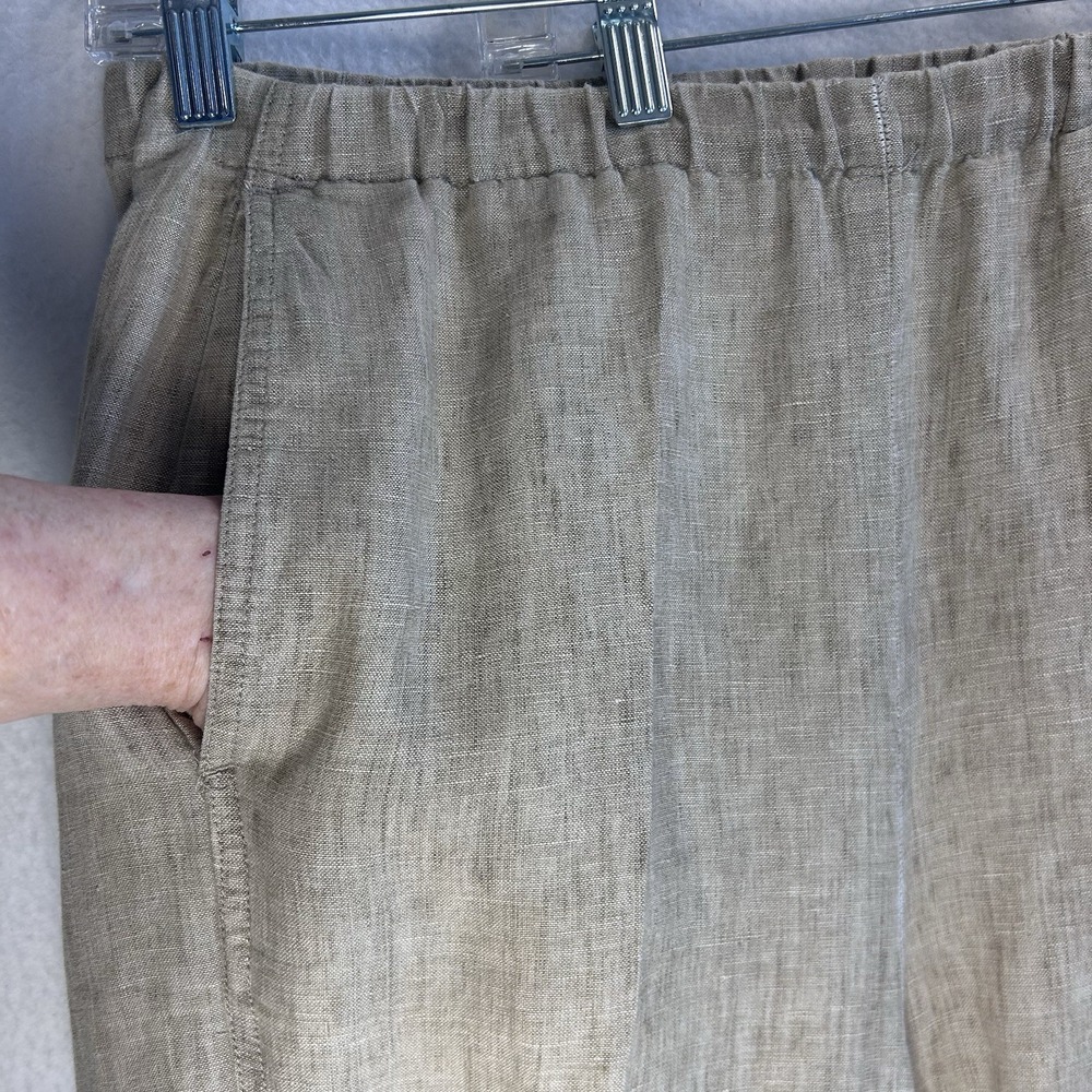 Eileen Fisher 100% Organic Linen Pant Tan Medium Ankle Tapered Elastic Pull On - Picture 2 of 13